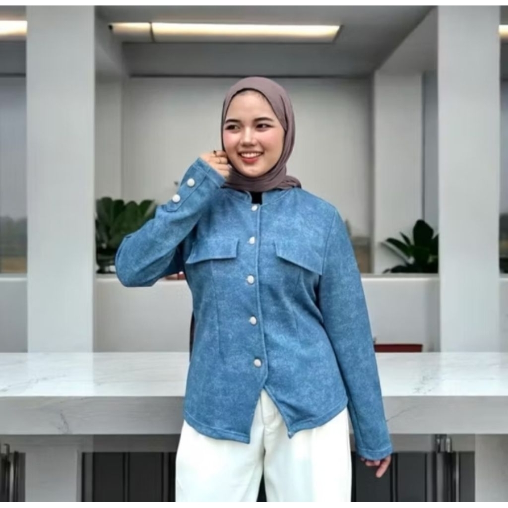 Baju Atasan Wanita Blouse Shanon Denim Knit