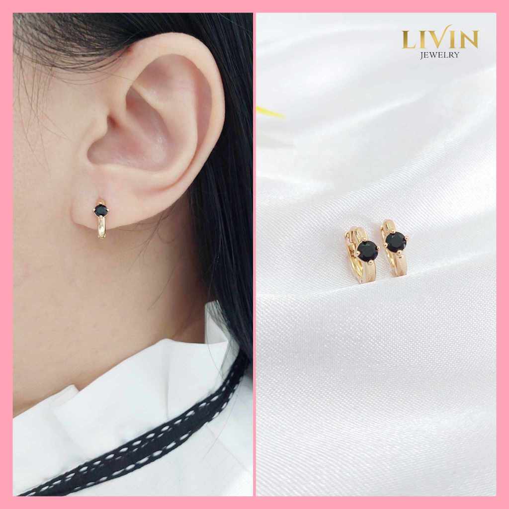 Anting wanita jepit fashion simple 1 mata hitam lapis emas - ATX 350 - anting katup fashion wanita k