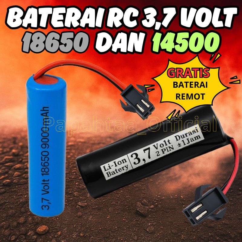 Baterai Mobil Remote Control 3.7 volt 14500 Li-Ion Battery Rc Cas 18650 Isi Ulang 9000 mah 2 Pin Kab