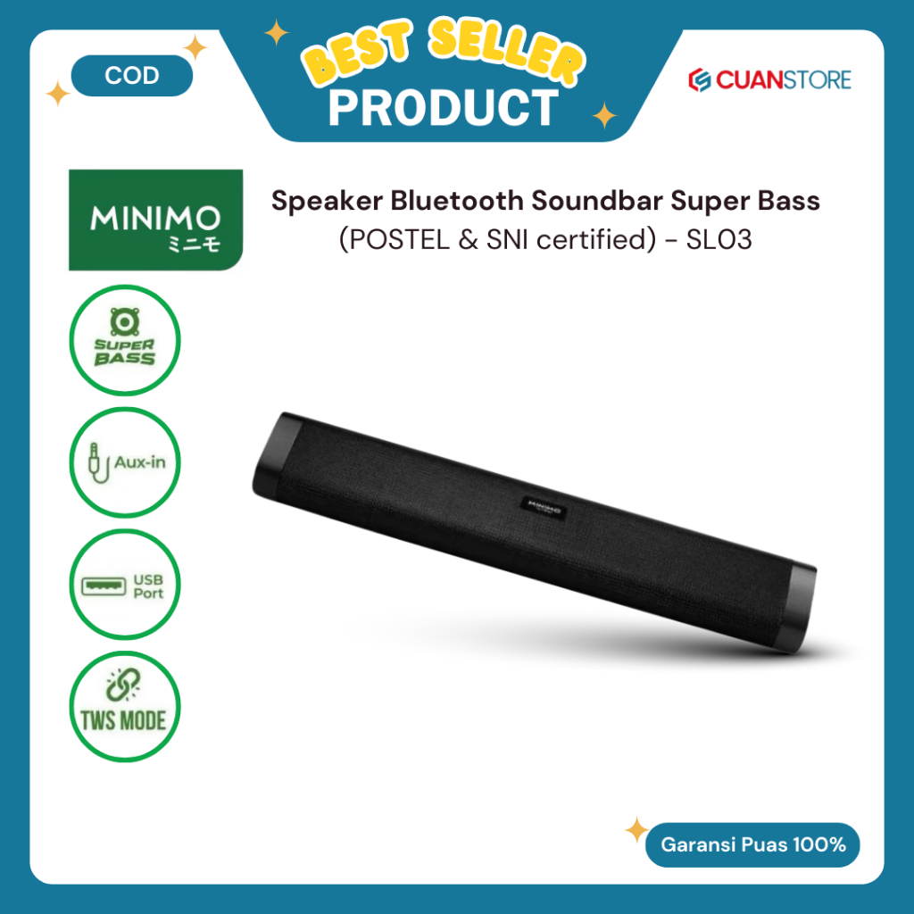 Speaker Bluetooth Soundbar Super Bass (POSTEL & SNI certified) - SL03 Minimo SL03 Speaker Bluetooth 