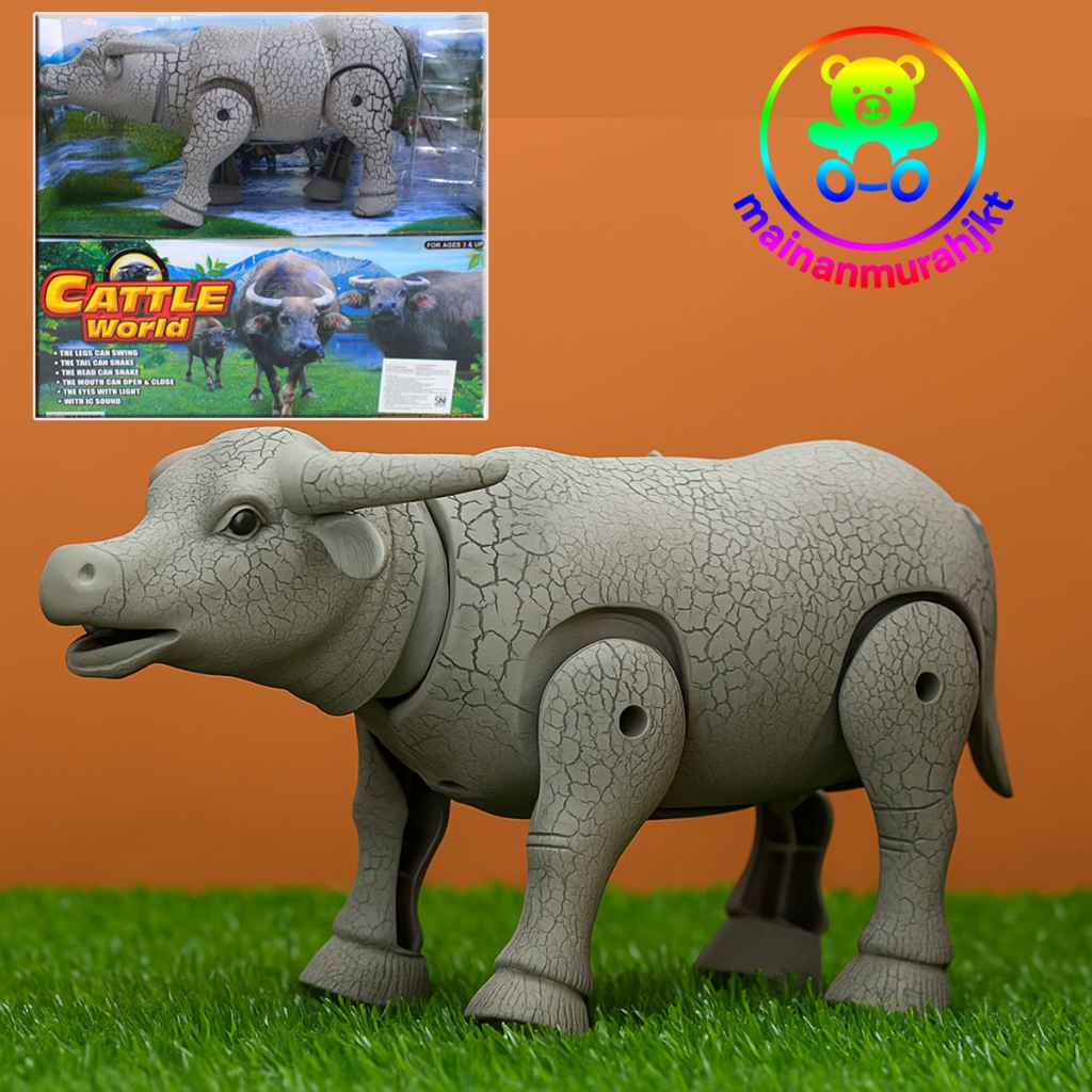 MAINAN ANAK KERBAU NO333-19 ROBOT KERBAU MAINAN CATTLE WORLD HEWAN KERBAU BERJALAN BAJAK SAWAH