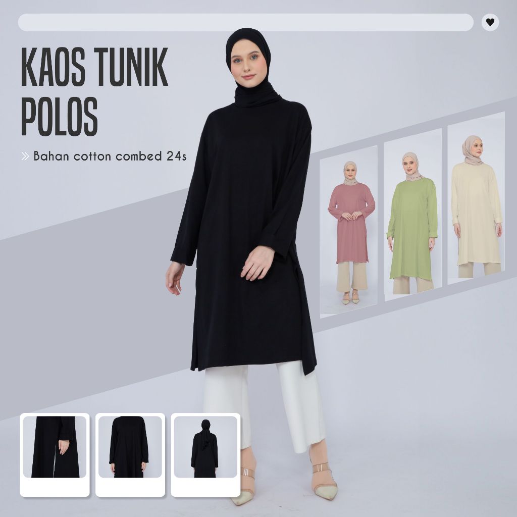 Tunic Tshirt Kaos Tunik Polos Lengan Panjang Wanita Katun 24s