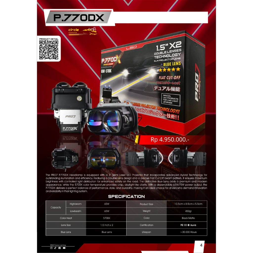 BILED HEADLAMP PRO7  P.770DX  - LAMPU MOBIL - PRO7