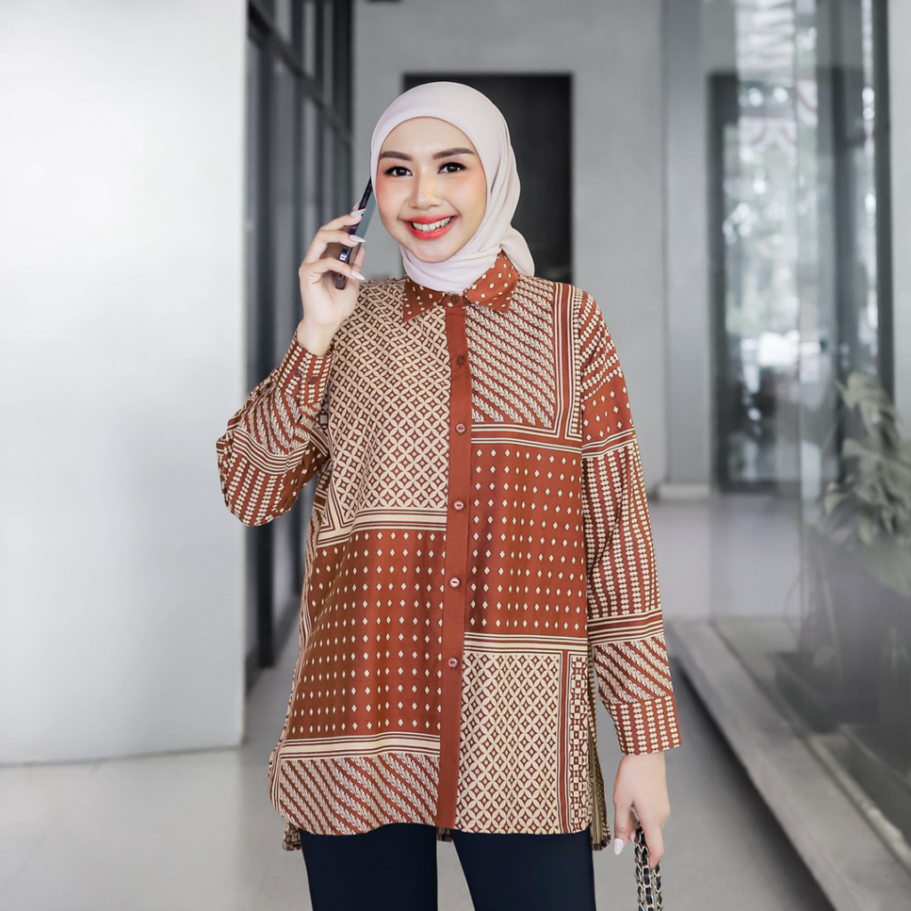 NIKEN Oversized Shirt Batik Wanita Modern Batik Kerja Kantor Wanita