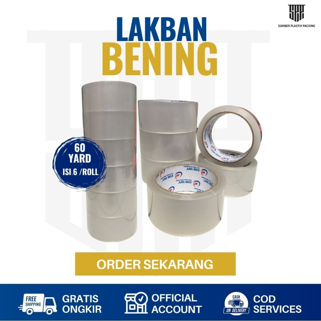 

Lakban Selotip Bening Clear White Panjang Ukuran 60 Yard Asli Tidak Tipu-tipu