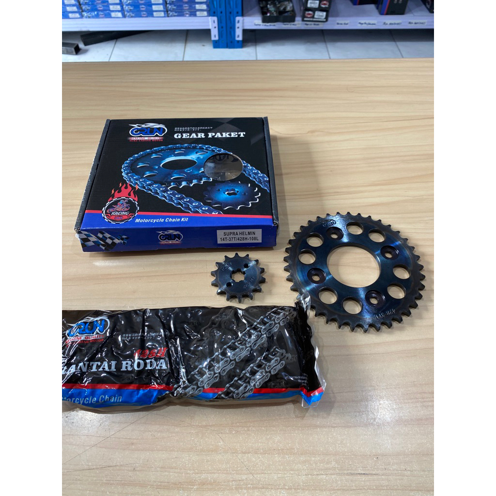 Crun Gir Set RACING Supra X 125 Helm In KYZ / Gear Paket 14T-37T 428-108L Supra X 125 Fi New / Asli