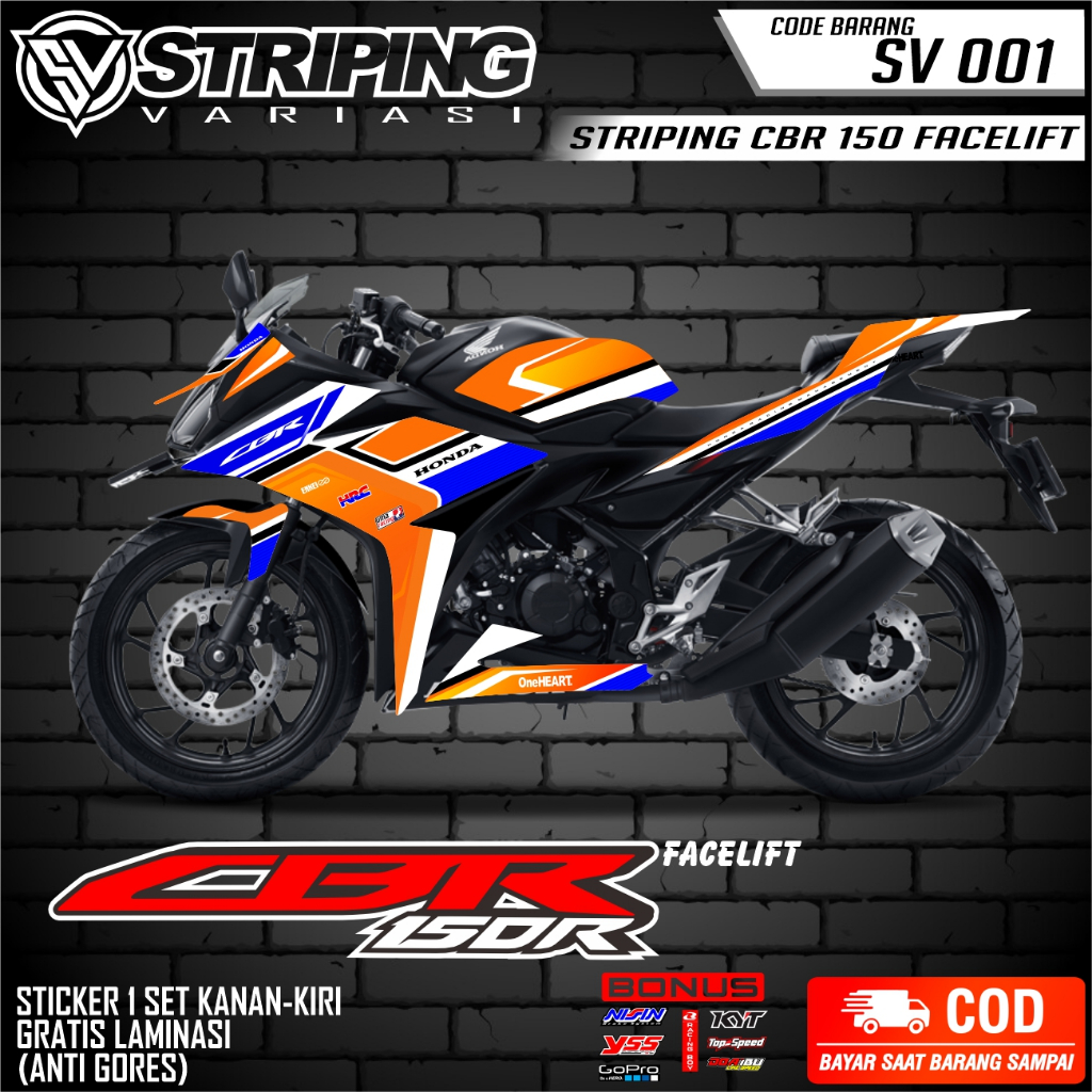 STIKER STRIPING MOTOR CBR 150 R CBR150R CBR 150R TAHUN 2016 2017 2021 KOMBINASI ORANGE REPSOL SV 001