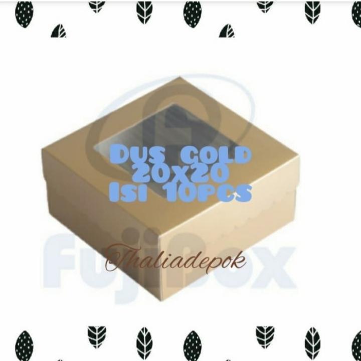 

fuji dus gold 20x20x8cm isi 10pc,dgn mika transparant,cantik,kokoh