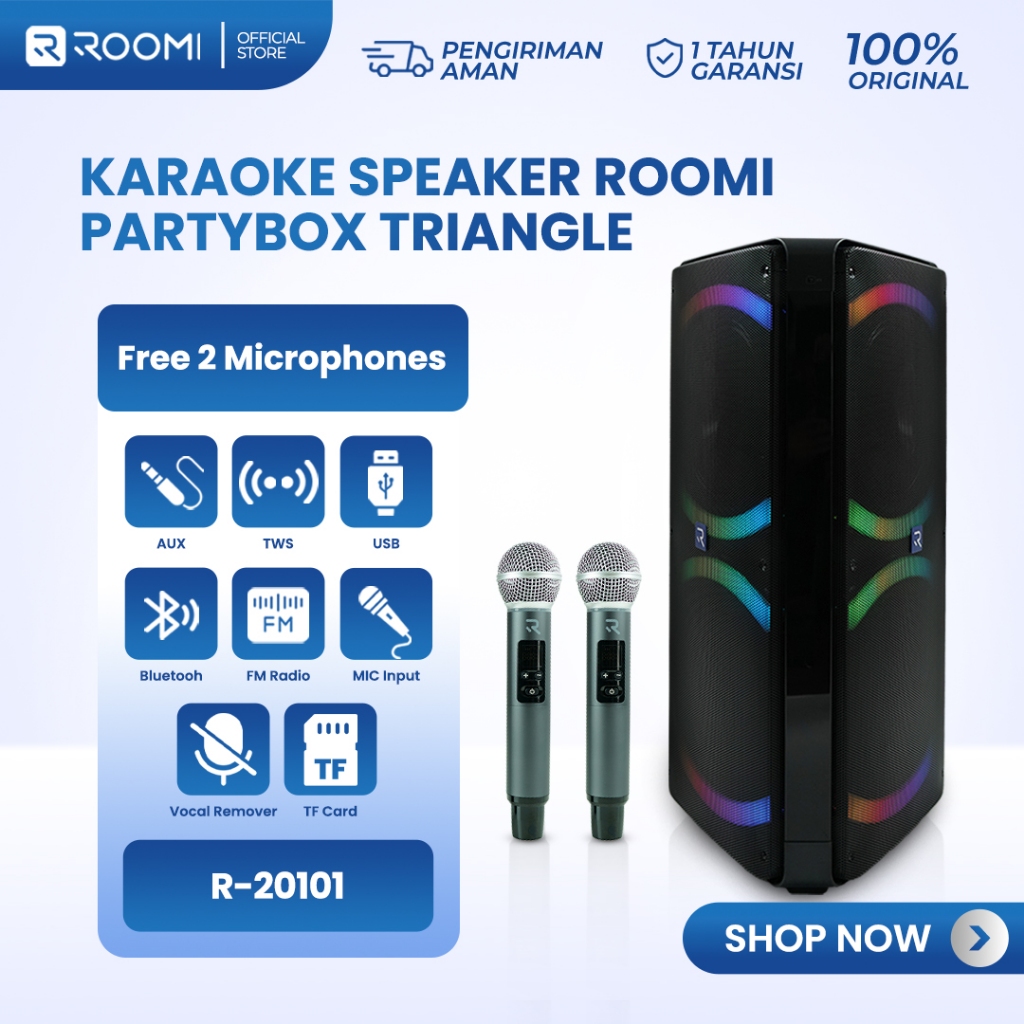 ROOMI Partybox Triangle 10 Inch Karaoke Speaker 4x Sound Power Full Bass Treble Wireless Bluetooth S