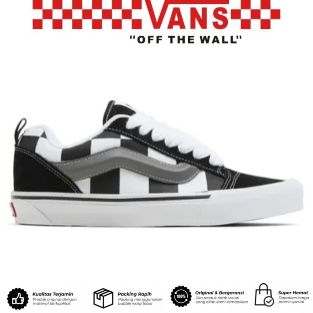Sepatu Vans Knu Skool Mega Checker Black White Laces White