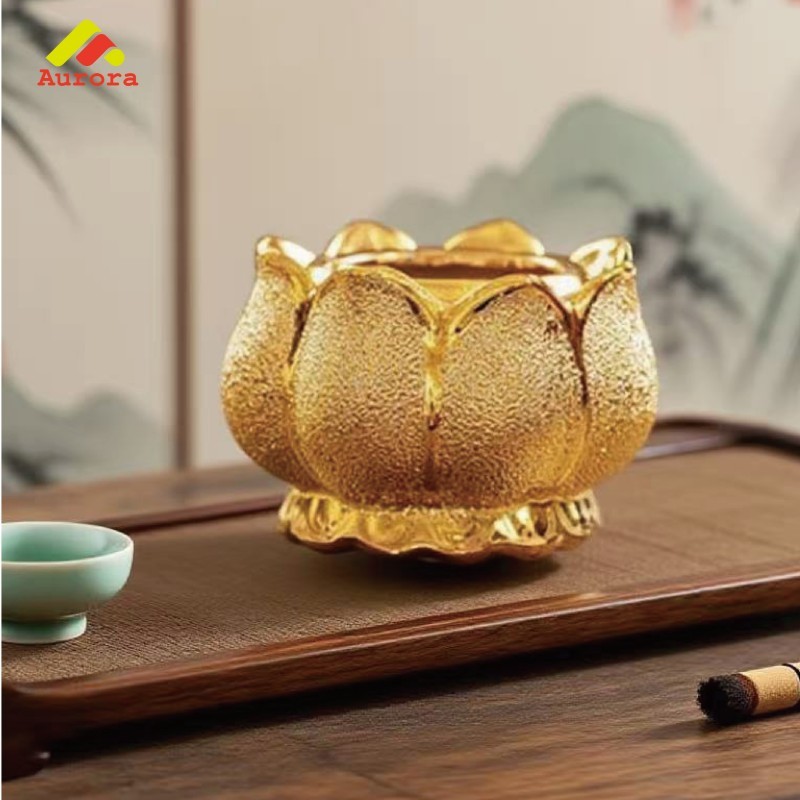4"5" Hiolo Tempat Bakar Dupa Emas Kuningan Bentuk Lotus Fengshui Keberuntungan Untuk Rumah Tempat Pe