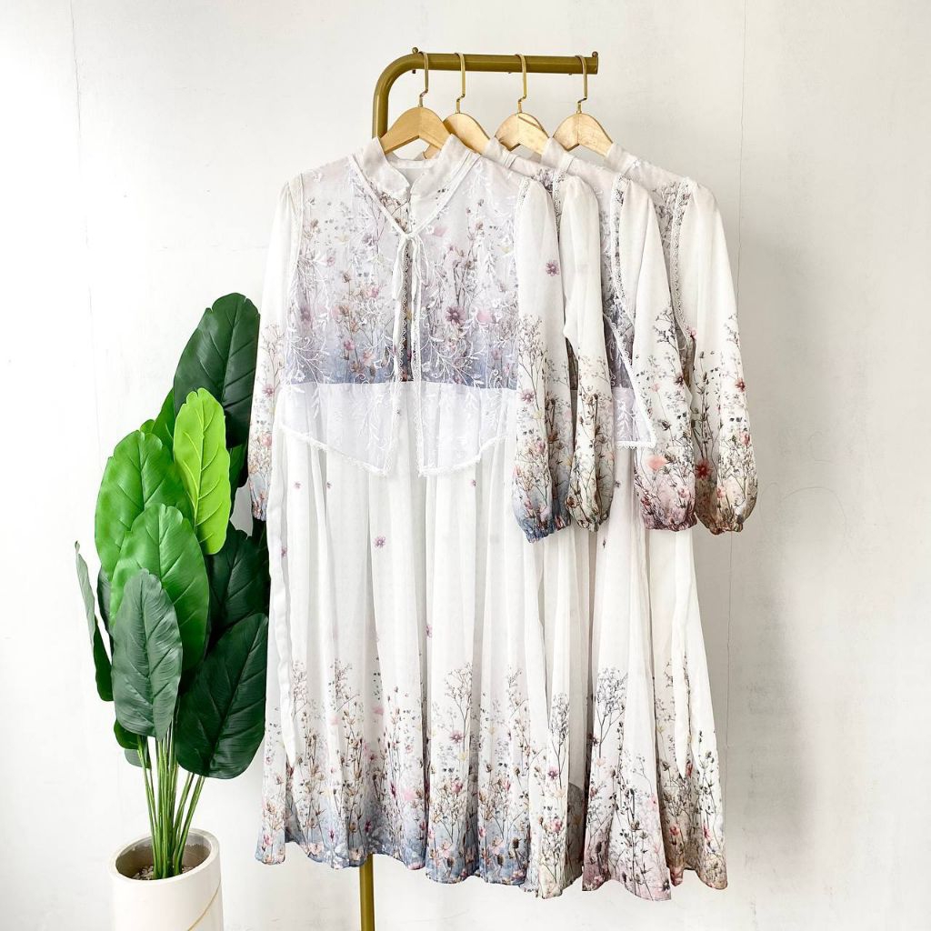 LANA MIDI DRESS// MIDI DRESS PUTIH MOTIF// MIDI DRESS TERBARU LEBARAN 2026//MIDI DRESS VIRAL PREMIUM