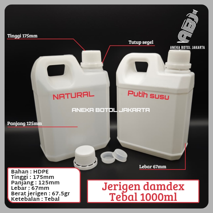Jerigen damdex 1 liter / jerigen madu 1000ml / Jerigen kotak pendek 1 liter
