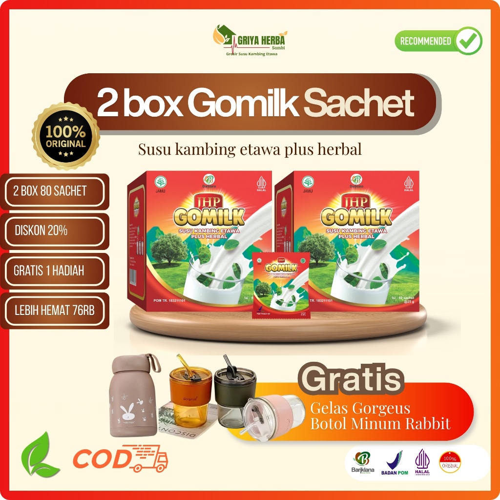 

PAKET 2 BOX GOMILK SACHET Susu Kambing Etawa Herbal BPOM | Baik Untuk Ibu Hamil, Menyusui & Alergi Susu Sapi