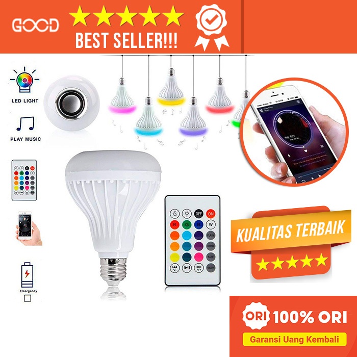 Bohlam Lampu Musik Bluetooth RGB Bola Lampu Speaker LED Smart Bulb Socket E27