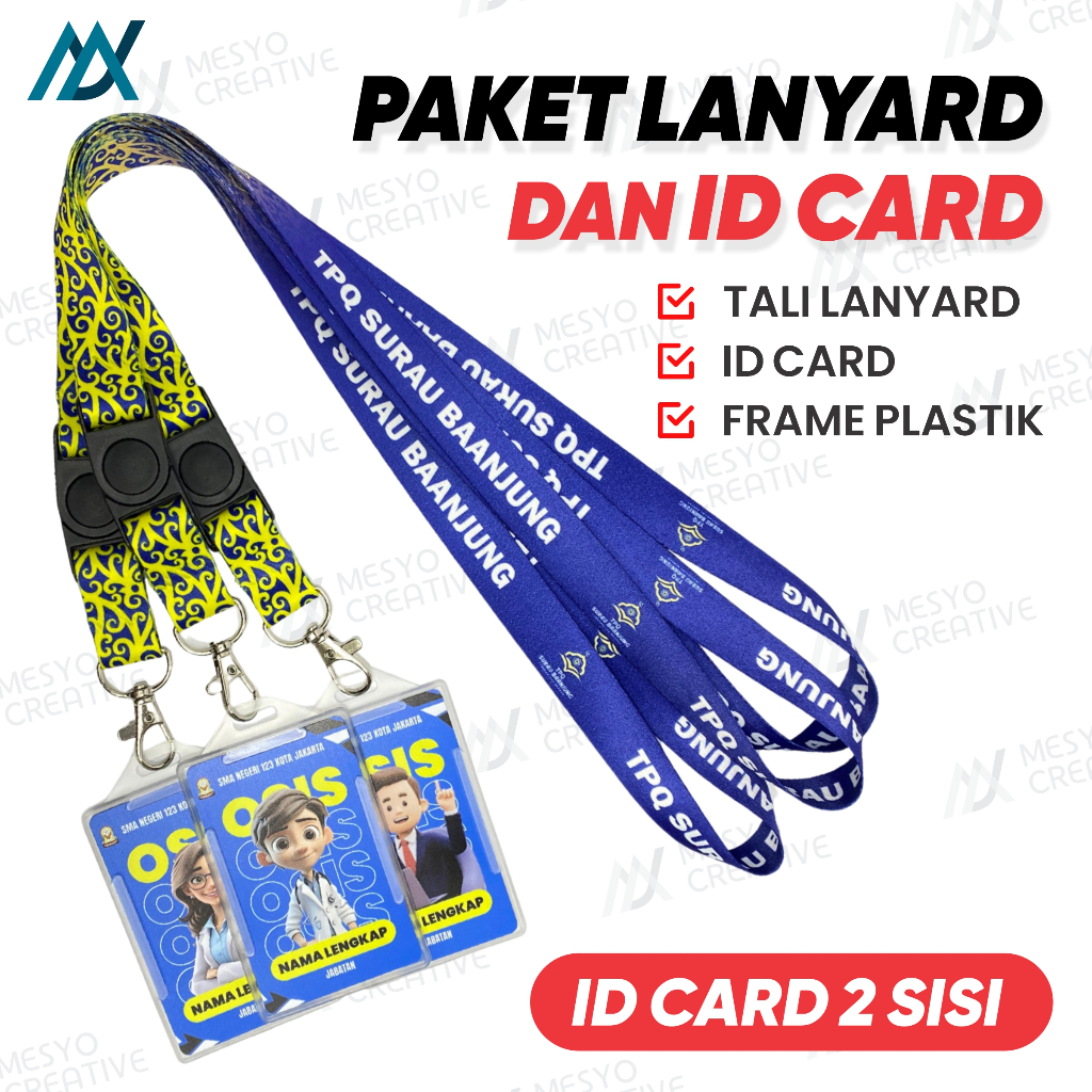 PAKET TALI LANYARD + ID CARD 2 SISI + FRAME / HOLDER