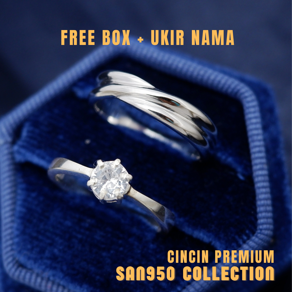 SAN950 Cincin Nikah Tunangan Couple Emas Putih Custom Premium Ready All Size C86