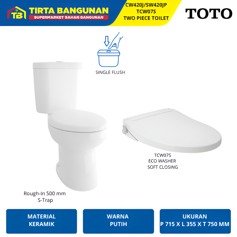 TOTO CW420J SW420JP TCW07S CLOSET KLOSET TOILET WC DUDUK SINGLE FLUSH AS 50 CM ECO WASHER