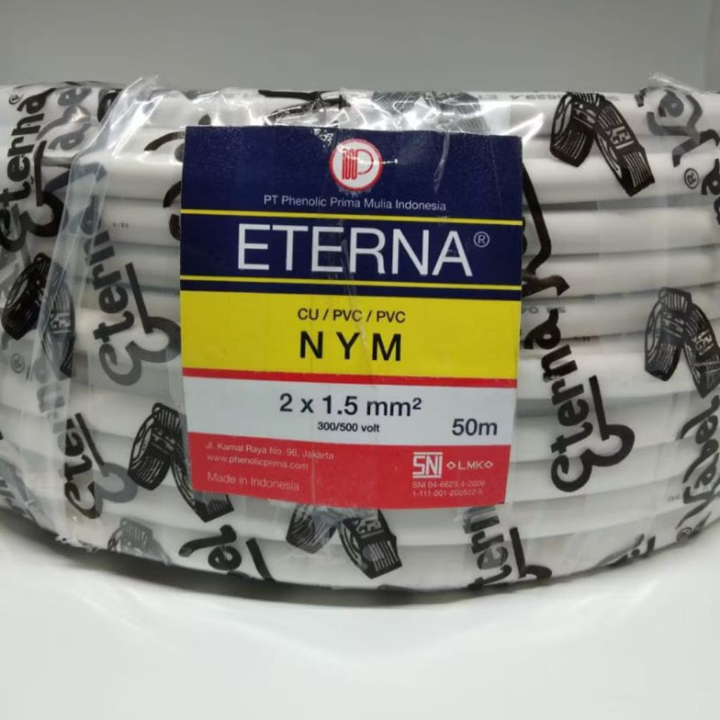 Kabel NYM 2X1,5 ETERNA 50 METER/Kabel Tunggal Putih NYM 2X1,5 ETERNA
