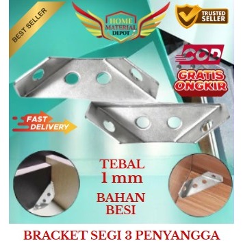 Plat Siku Segitiga Besi Penyangga Hitam | Penguat Rak & Lemari Furniture | Tebal & Kuat
