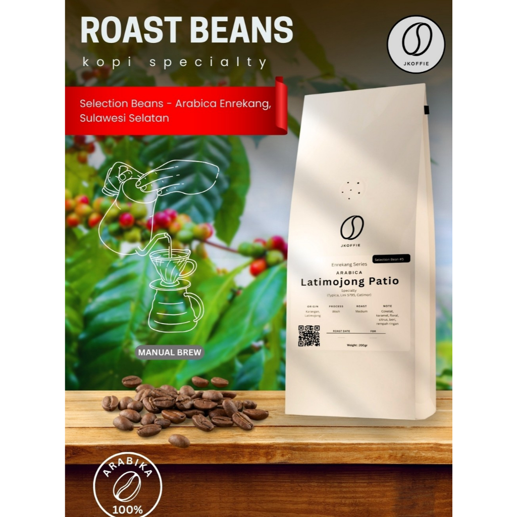 

Biji Kopi Arabika Latimojong Patio Gusset Bag 200 Gram Roasted Beans