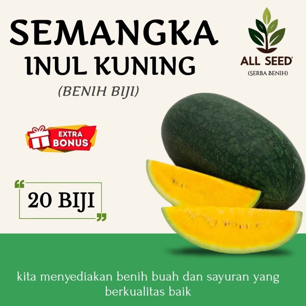 ( 20 biji ) Benih semangka inul kuning | bibit biji semangka | semangka inul