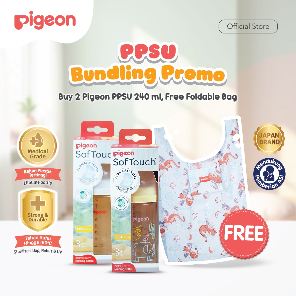[PPSU BUNDLING PROMO] BUY 2 PIGEON PPSU 240 ML FREE 1 FOLDABLE BAG | BOTOL BAYI | PPSU | MEDICAL GRA