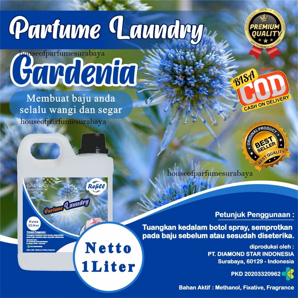 Parfum Laundry 1 Liter Aroma Gardenia - Pewangi Pakaian Laundry Berkualiatas - Pewangi Pakaian Tahan