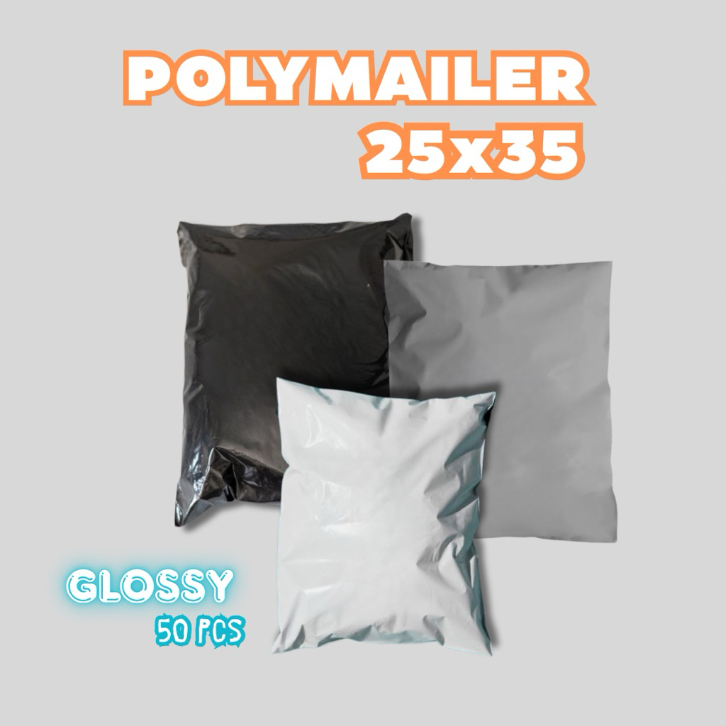 POLYMAILER 25x35cm (ISI 50pcs) WARNA PUTIH SILVER HITAM PLASTIK PACKING OLSHOP LEM PLASTIC AMPLOP KE