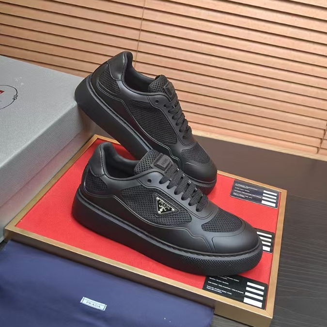 Prada high-end men's casual shoes breathable mesh leather sneakers comfortable flat shoes
