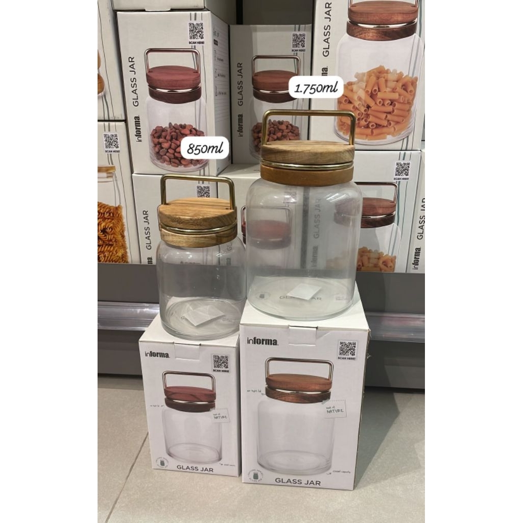 informa Glass Jar 850ml, Toples Kaca informa 850ml Tutup Kayu