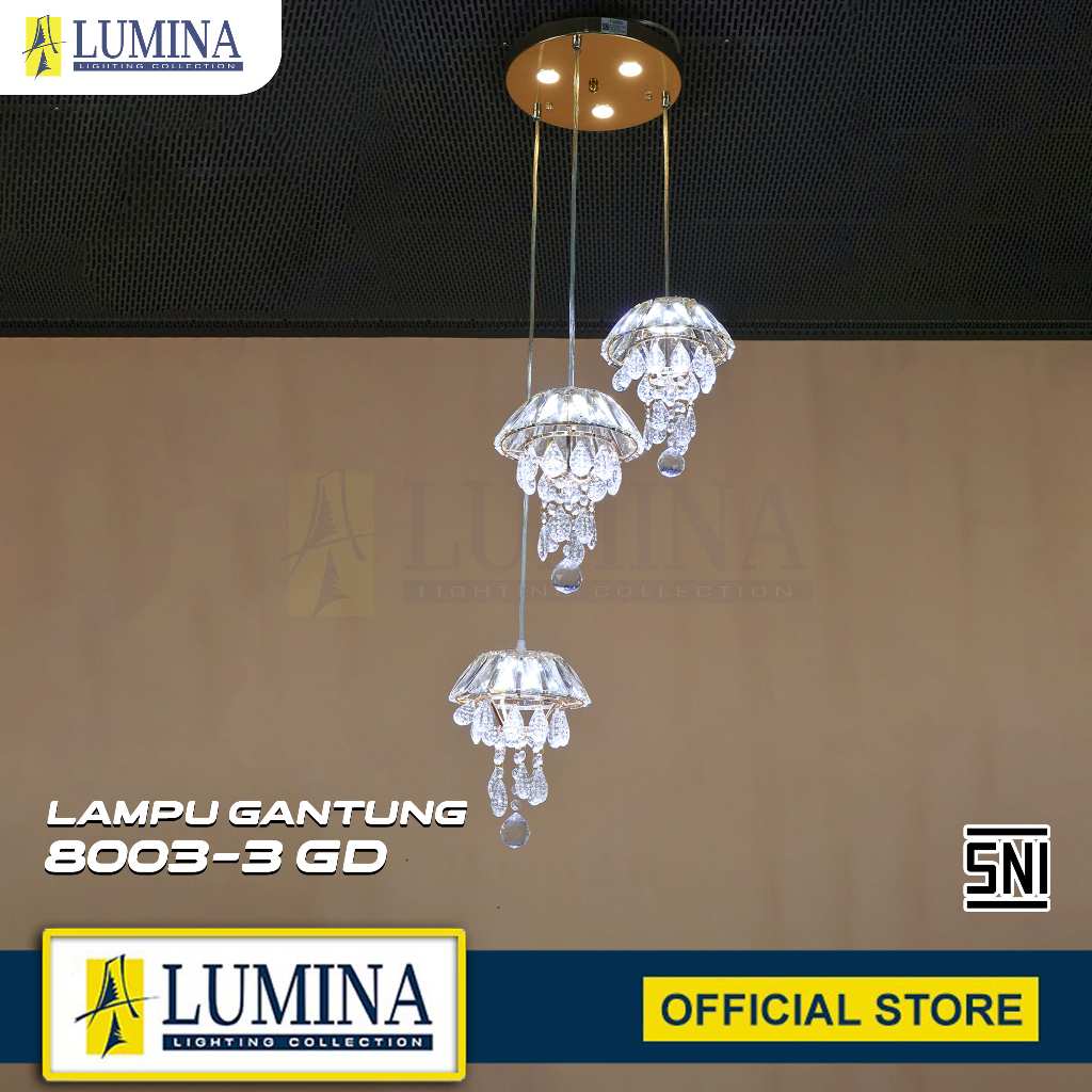 Lampu Hias Gantung Kristal Model Minimalis Modern & Elegan Type 8003-3 GD - LUMINA