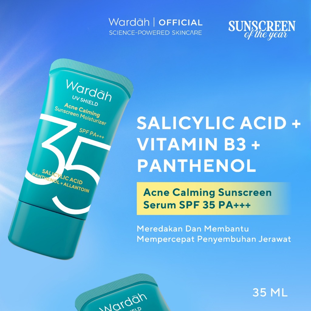 Wardah Sunscreen UV Shield Acne Calming Sunscreen Moisturizer SPF 35 PA+++ Single, Twinpack, Triple 