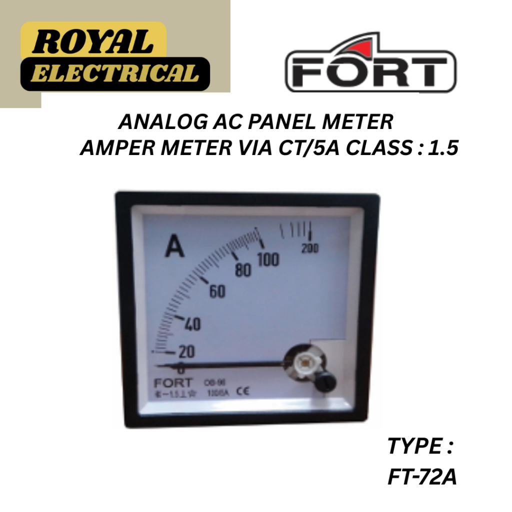 FORT AMPERE METER VIA CT/5A CLASS 1.5 / 72X72 / AMPERE 0-150A/300A - 0-200A/400A - 0-250A/500A - 0-3