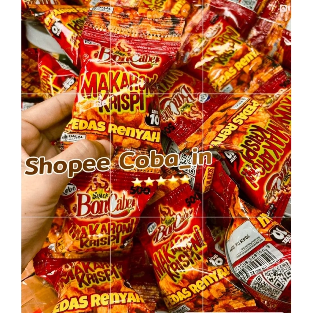 

MAKARONI Crispi BonCabe Level 10 Kering Renyah dan sangat gurih rasa nya Nampol Sudah HALAL Dan BERIJIN BPOM