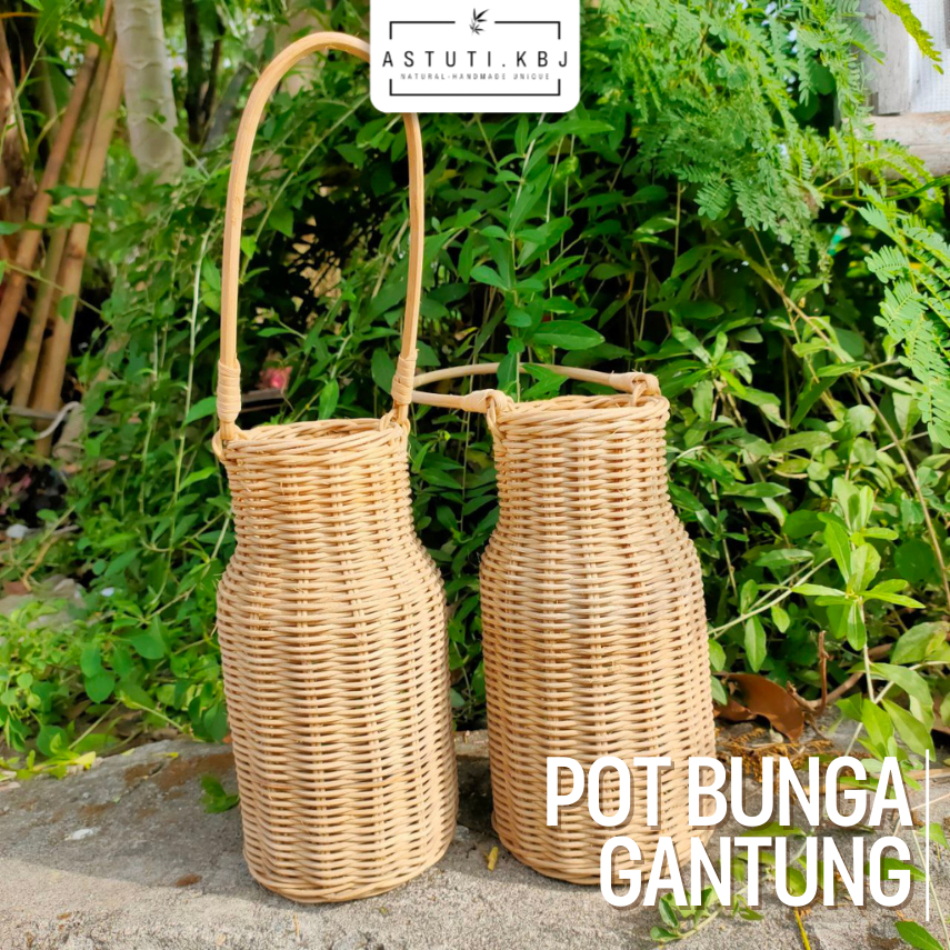 POT BUNGA GANTUNG ROTAN | pot cantik | pot anyam | pot rotan | vas gantung | vas rotan