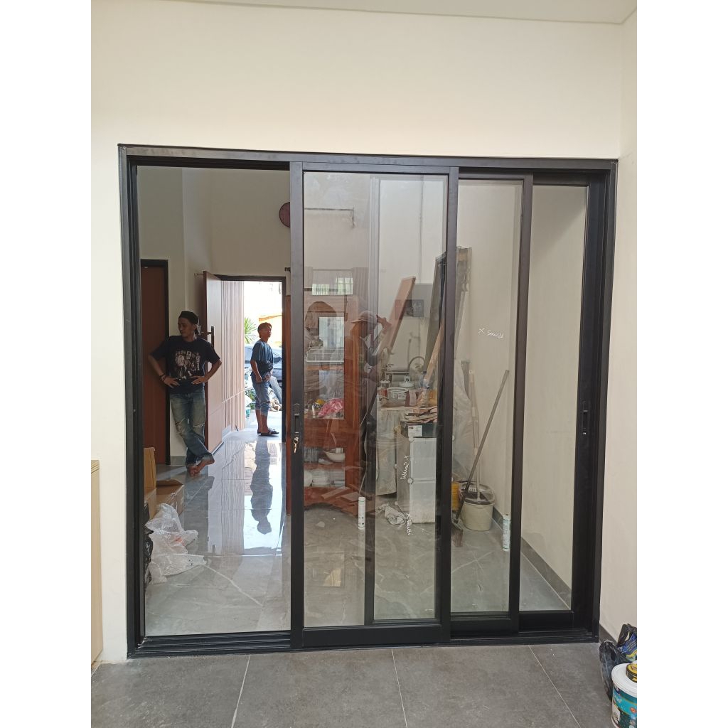 pintu aluminium sliding door 3daun kaca polos 5mm