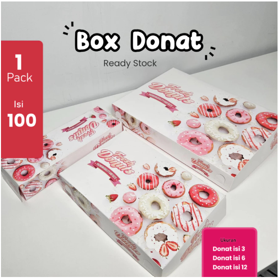 100 Pcs / Dus Donat / Box Donat / isi 3 donat / isi 6 donat / isi 12 donat / Ivory