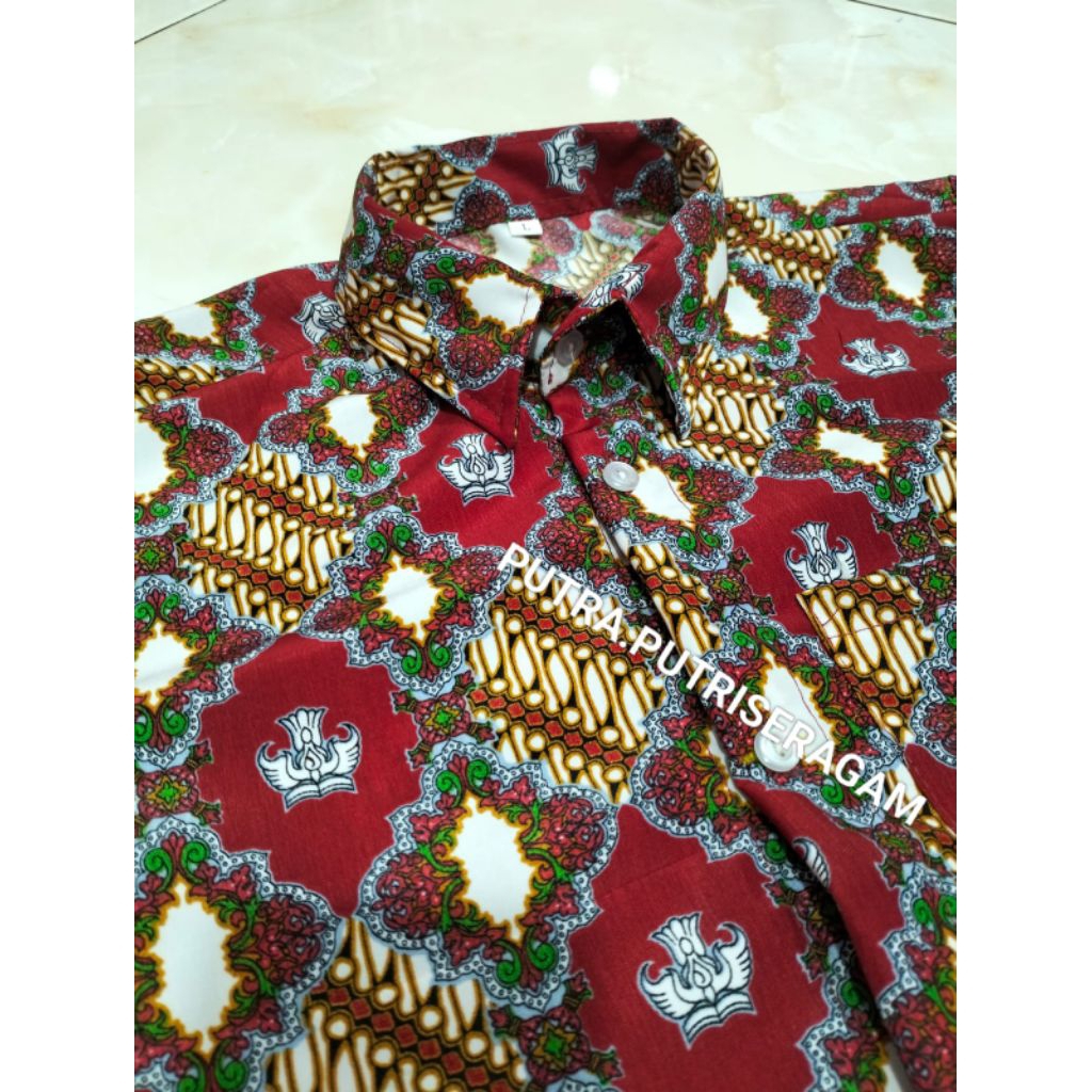 BATIK SD NEGERI/BATIK SD NASIONAL/BAJU BATIK SEKOLAH SD MOTIF  SAGA WARNA MERAH