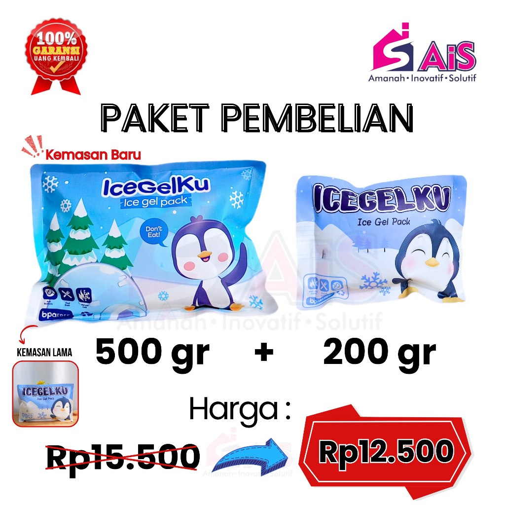 ICEGELKU PAKET 2 ICE GEL BESAR & KECIL PAKET ICE GEL 500gr+200gr ICE GEL ASI ICE GEL TAS ASI ICEGEL 