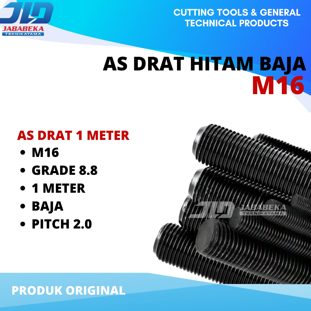 As Drat Baja Long Drat M16 1 Meter Thread Rod as ulir M16 pitch 1mm Grade 8.8