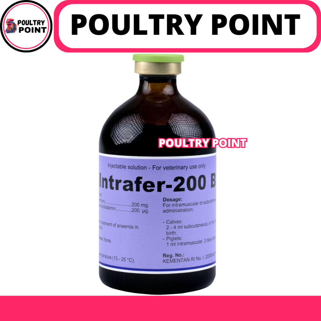 INTRAFER 200 B12 100ML - Obat Hewan Anti Anemia & Pemacu Pertumbuhan Fe & B12 Sapi Babi Kambing