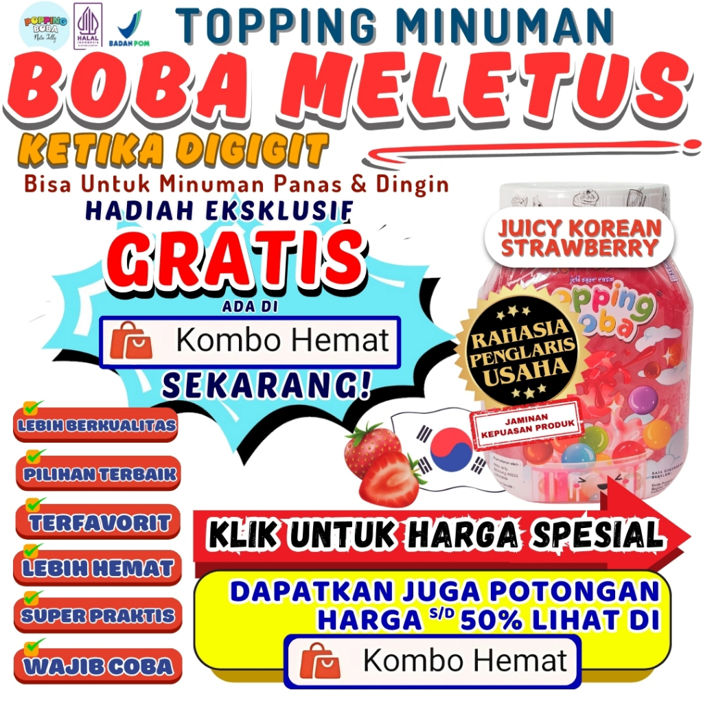Boba Meletus Dimulut Topping Minuman Instan - Popping Boba Pecah Dimulut Rasa Stroberi 500 Gram | Co