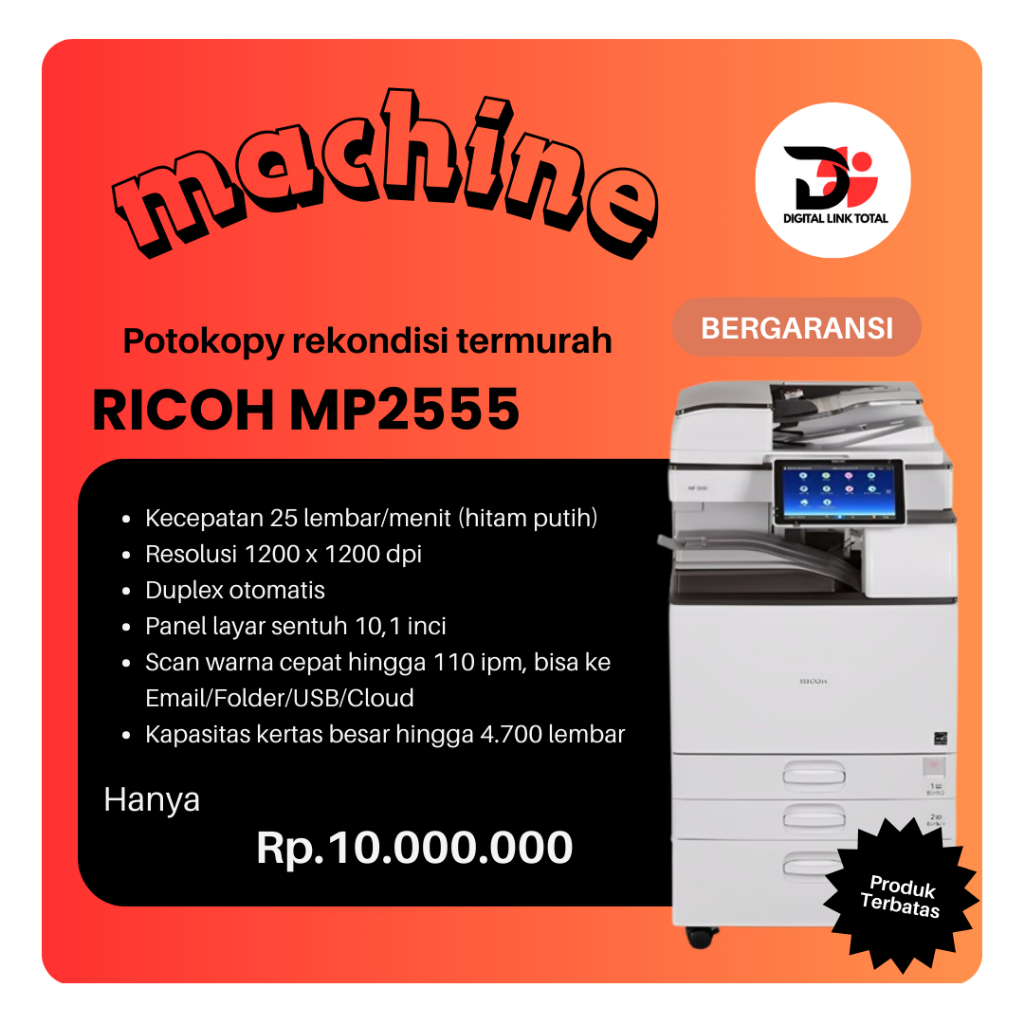 mesin fotocopy ricoh MP2555 rekondisi bergaransi mesin fotocopy a3 ricoh hitam putih