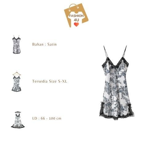 4U Pakaian Baju Dress Satin Pita Renda Bunga Baju Tidur Bahan Dres Satin BT1175