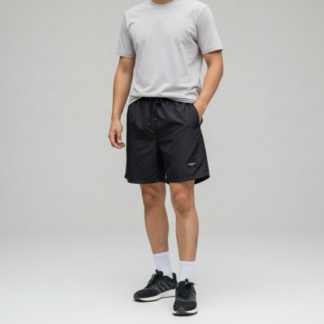 Celana pendek parasut lari pria wanita boardshort hitam