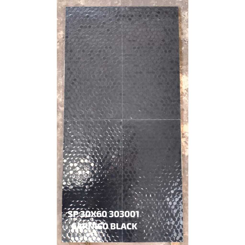 KERAMIK DINDING GLOSSY 30X60 CARNICO BLACK 303001 BY SUN POWER CERAMICS KW A KERAMIK DINDING KILAP K