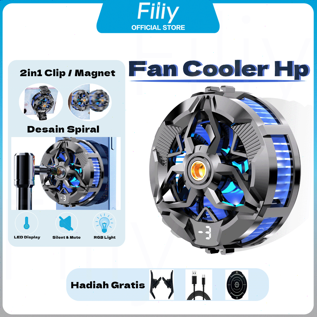 Filiy Pendingin HP Gaming Cooler Fan RGB Lampu Magnetik Digital Display Ultra Quiet (Hadiah Gratis)