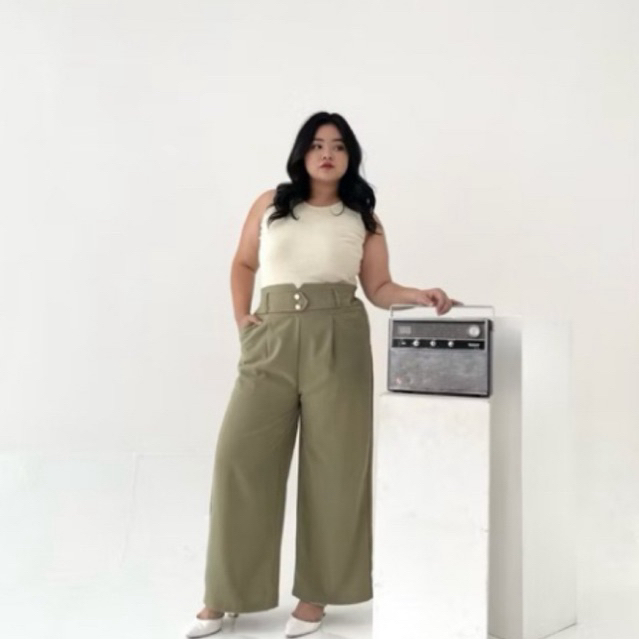 EGALE.ID High Waist Big Size Pants Green Sage Big Secondhand