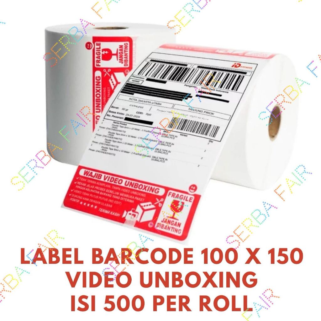 

Label Barcode Video Unboxing 100 x 150 ISI 500 / Kertas Sticker Thermal Resi 100x150MM